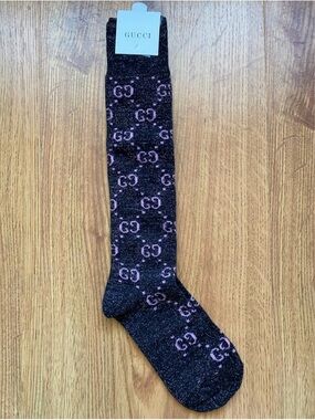 Luxury Black & Pink Gucci. Knee High Socks with Sparkle